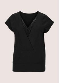 Madeleine Mode Kurzarmshirt MADELEINE "Shirt &Auml;rmelloses Shirt mit Strass-Steinen", Damen, Gr. 34, schwarz, Obermaterial: 100% Baumwolle CO., Modern, normal, V-Ausschnitt, Shirts Kurzarmshirt