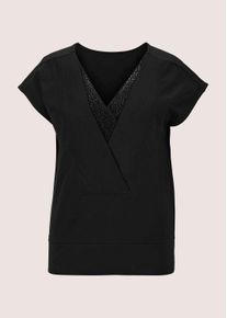 Madeleine Mode Kurzarmshirt MADELEINE "Shirt &Auml;rmelloses Shirt mit Strass-Steinen", Damen, Gr. 36, schwarz, Obermaterial: 100% Baumwolle CO., Modern, normal, V-Ausschnitt, Shirts Kurzarmshirt