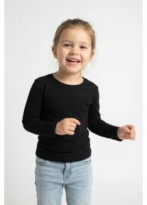 Langarmshirt happy girls, M&auml;dchen, Gr. 140, schwarz, Jersey, Obermaterial: 95% Baumwolle, 5% Elasthan, unifarben, figurbetont h&uuml;ftlang, Rundhals, abgesteppte Kante, Shirts Langarmshirt, in Basic-Form