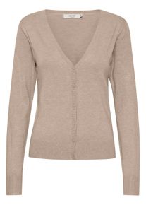 Strickjacke oxmo "Strickjacke OXHelene", Damen, Gr. XS, beige (cement melange), Obermaterial: 80% Viskose CV. 20% Nylon NY., Strickjacken Strickjacke