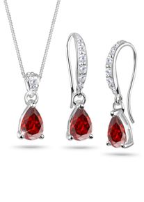 Ohrring und Ketten Set Elli "Schmuckset Ohrh&auml;nger und Anh&auml;nger mit Zirkonia 925 Sterling Silber" Gr. 45, rot, Schmuck_Sets, Damen, Blacklist, Silber 925 (Sterlingsilber), Ohrring und Ketten Set