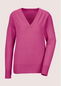 Madeleine Mode Longpullover MADELEINE "Pullover Kaschmirpullover mit V-Ausschnitt", Damen, Gr. 40/42, pink (magenta), Obermaterial: 100% Kaschmir WS., Modern, V-Ausschnitt, Pullover Longpullover, Edles Maschenbild