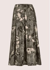 Madeleine Mode Midirock MADELEINE "Samtrock Eleganter Midirock mit floralem Design", Damen, Gr. 46, grau (bleigrau, multicolor), Obermaterial: 100% Polyester PES., Modern, R&ouml;cke Midirock, Samtrock in Midil&auml;nge mit floralem Print