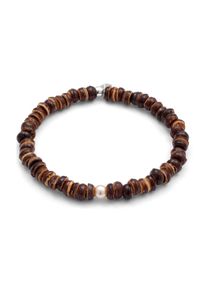 Armkette Kuzzoi "Armband Kokusnuss Beads Synthetische Perle Wei&szlig; 925 Sterling Silber" Gr. 19, braun, Armb&auml;nder, Herren, Silber 925 (Sterlingsilber), Armkette