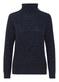 Strickfleece-Pullover oxmo "Strickpullover OXNanna", Damen, Gr. M, blau (total eclipse melange), Obermaterial: 85% Polyacryl PAN. 15% Wolle WO., Pullover Strickfleece-Pullover
