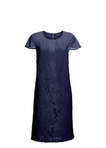 Abendkleid GOLDNER "Kurzgr&ouml;&szlig;e Kleid aus sommerlicher Spitze", Damen, Gr. 19, K-Gr, blau (marine), Obermaterial: 100% Polyester PES., festlich, Halbarm, Kleider Abendkleid, mit kleinen Fl&uuml;gel&auml;rmelchen