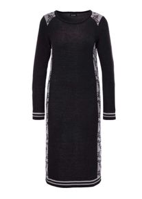 Strickkleid GOLDNER "Kurzgr&ouml;&szlig;e Jacquard Strickkleid", Damen, Gr. 24, K-Gr, schwarz (schwarz, silbergrau, gemustert), Obermaterial: 82% Polyacryl PAN. 18% Schurwolle WV., gerade, Gerade, Kleider Strickkleid, keine/nicht relevant