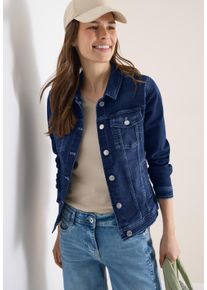 Jeansjacke Cecil, Damen, Gr. M (40), mid blau wash, Web, Obermaterial: 70% Baumwolle, 28% Polyester, 2% Elasthan, unifarben, normal h&uuml;ftlang, Rundhals, 1-Knopf-Manschette, Jacken Jeansjacke, mit Brusttaschen und Kn&ouml;pfen