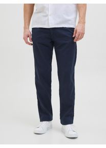 Jack & Jones Stoffhose JACK & JONES "JPSTKANE HYBRID BONDI JOGGER SN", Herren, Gr. XS, N-Gr, schwarz navy, Web, Obermaterial: 80% Baumwolle, 20% Leinen, relaxed fit kn&ouml;chellang, Hosen Stoffhose