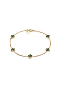 Armkette Kuzzoi "Armband Kleeblatt Emaille 925 Sterling Silber vergoldet" Gr. 19, gr&uuml;n, Armb&auml;nder, Herren, 19, Silber 925 (Sterlingsilber), Armkette
