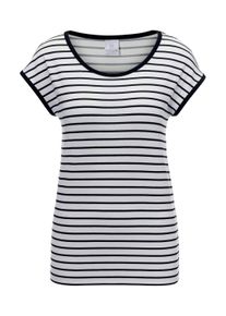 Madeleine Mode Kurzarmshirt MADELEINE "Shirt &Auml;rmelloses Ringelshirt", Damen, Gr. 42, wei&szlig; (wollwei&szlig;, marine), Obermaterial: 95% Viskose CV. 5% Elasthan EL., Modern, normal, Shirts Kurzarmshirt