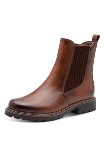 Chelseaboots Tamaris, Damen, Gr. 36, braun (cognac), Elastischer Einsatz, Lederimitat, unifarben, used, Schuhe Chelseaboots, Businessschuh, Schlupfschuh, Stiefelette mit Stretcheins&auml;tzen