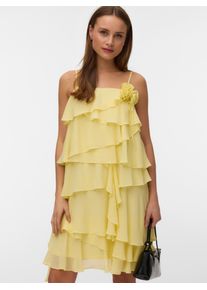 V&eacute;ro Moda Tr&auml;gerkleid VERO MODA "VMADALYN SINGLET FLOUNCE DRESS EXP", Damen, Gr. S, N-Gr, pale banana, Web, Obermaterial: 100% Polyester, unifarben, kurz, Kleider Tr&auml;gerkleid, Kunstfaser, mit Volants