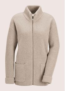 Madeleine Mode Strickjacke MADELEINE "Cardigan Weiche Wolljacke mit Rei&szlig;verschluss", Damen, Gr. 48, beige (cappuccino, melange), Obermaterial: 90% Schurwolle WV. 10% Kaschmir WS., Modern, Strickjacken Strickjacke, Grobstrick