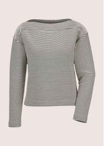 Madeleine Mode Langarmshirt MADELEINE "Sweatshirt Ringel-Shirt", Damen, Gr. 48, schwarz (schwarz, wollwei&szlig;), Obermaterial: 49% Baumwolle CO. 31% Polyester PES. 17% Viskose CV. 3% Elasthan EL., Modern, normal, Shirts Langarmshirt