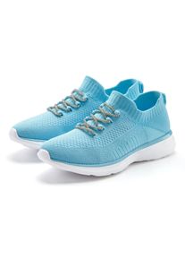 Sneaker Lascana "Slip-On-Sneaker, Slipper, Freizeitschuh", M&auml;dchen, Gr. 44, blau (hellblau), Obermaterial: 100% Textilmaterial. Decksohle: 100% Textilmaterial. Futter: 100% Textilmaterial. Laufsohle: 100% Synthetik, Glitzer, unifarben, Basic, Schuhe Sneaker, mit modischer Glitzerschn&uuml;rung VEGAN