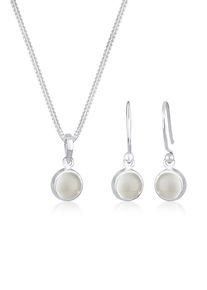 Ohrring und Ketten Set Elli "Schmuckset Mondstein Wei&szlig; 925 Sterling Silber vergoldet" Gr. 45, silber, Schmuck_Sets, Herren, 45, Silber 925 (Sterlingsilber), Ohrring und Ketten Set