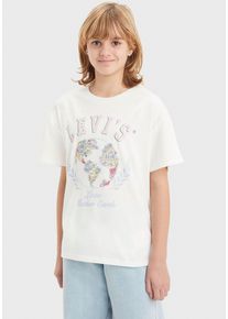 T-Shirt LEVI'S KIDS "LVG EARTH OVERSIZED TEE", M&auml;dchen, Gr. 5 (110), wei&szlig; (sugar swizzl), Obermaterial: 60% Baumwolle, 40% Polyester, bedruckt, Rundhals, Shirts T-Shirt, for GIRLS
