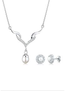 Ohrring und Ketten Set Elli "Schmuckset mit Kristalle und S&uuml;&szlig;wasserzuchtperle" Gr. 45, silber, Schmuck_Sets, Damen, Blacklist, Silber 925 (Sterlingsilber), Ohrring und Ketten Set
