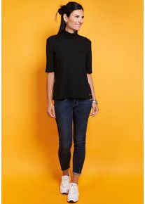 Rollkragenshirt Seidel Moden, Damen, Gr. 54, schwarz, Jersey, Obermaterial: 69% Polyester, 28% Viskose, 3% Elasthan, unifarben, Basic, bequem h&uuml;ftlang, abgesteppt, Shirts Rollkragenshirt, mit gerippter Struktur, MADE IN GERMANY