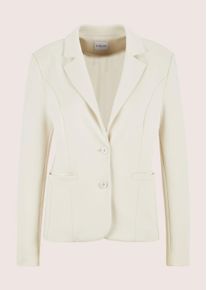 Madeleine Mode Jackenblazer MADELEINE "Blazer Jersey-Blazer in modischer Kurzform", Damen, Gr. 44, wei&szlig; (perlwei&szlig;), Obermaterial: 77% Polyester PES. 15% Viskose CV. 8% Elasthan EL., Modern, tailliert, Blazer Jackenblazer, Jersey Blazr, Koffertauglich