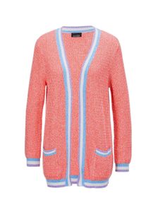 Strickjacke GOLDNER "Strickjacke in raffinierter Struktur", Damen, Gr. 48, orange (papaya, gemustert), Obermaterial: 100% Baumwolle CO., figurumspielend, Rippe, Strickjacken Strickjacke, mit gestreiften Rippenb&uuml;ndchen