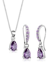 Ohrring und Ketten Set Elli "Schmuckset Ohrh&auml;nger Anh&auml;nger mit Zirkonia Tropfen aus 925 Sterling Silber" Gr. 45, lila (violett), Schmuck_Sets, Herren, 45, Ohrring und Ketten Set