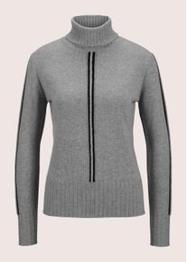 Madeleine Mode Longpullover MADELEINE "Kaschmirpullover Moderner Wollpullover mit Ajour-Muster", Damen, Gr. 36/38, schwarz (graphit, schwarz, melange), Obermaterial: 90% Schurwolle WV. 10% Kaschmir WS., Modern, normal, Pullover Longpullover