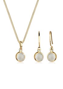 Ohrring und Ketten Set Elli "Schmuckset Mondstein Wei&szlig; 925 Sterling Silber vergoldet" Gr. 45, gold, Schmuck_Sets, Herren, 45, Silber 925 (Sterlingsilber), Ohrring und Ketten Set