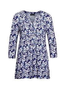 Print-Shirt GOLDNER "Kurzgr&ouml;&szlig;e Figurschmeichelndes Drucktunika-Shirt", Damen, Gr. 21, blau (marine, gebl&uuml;mt), Obermaterial: 96% Viskose CV. 4% Elasthan EL., normal, Sonstiges, Shirts Print-Shirt, Ohne