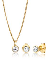 Ohrring und Ketten Set Elli "Schmuckset Basic Solit&auml;r 925 Sterling Silber, mit Kristallen von Swarovski" Gr. 45, gold, Schmuck_Sets, Herren, 45, Ohrring und Ketten Set