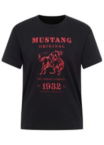 Kurzarmshirt Mustang "Damen Style Floris", Damen, Gr. M, schwarz, Jersey, 100% Baumwolle, Rundhals, Shirts Kurzarmshirt