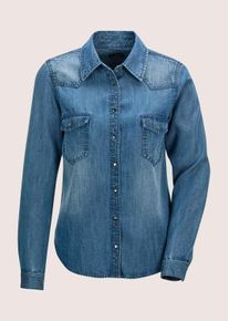 Madeleine Mode Langarmbluse MADELEINE "Hemdbluse L&auml;ssige Denim-Bluse mit Hemdkragen", Damen, Gr. 40, beige (bleached), Obermaterial: 100% Lyocell CLY., Modern, Blusen Langarmbluse