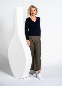 Strickpullover Clarina "BRITTA", Damen, Gr. 44, blau (marine), Obermaterial: 70% Viskose, 30% Polyamid., unifarben, comfort fit, V-Ausschnitt, Pullover Strickpullover, Viskose-Polyamid Mischung