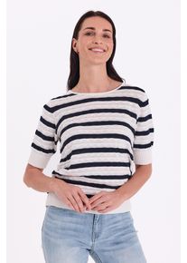 Strickpullover Freequent "FQDODO-PULLOVER", Damen, Gr. M, star off, wei&szlig; with navy blazer, Feinstrick, Obermaterial: 100% Baumwolle, gestreift, normal, Rundhals, Pullover Strickpullover, bequeme Passform, gestreifte Optik
