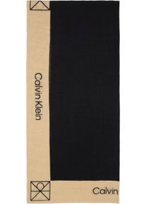 Modetuch Calvin Klein "LINEN BLEND EMBLEM PAREO SCARF", Damen, schwarz, incense, Web, Materialmix, unifarben, Modet&uuml;cher Modetuch, Mit Farbkontrasten