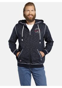 Kapuzensweatjacke Jan Vanderstorm "Sweatjacke JOKORA", Herren, Gr. L, blau (dunkelblau melange), Obermaterial: 65% Baumwolle CO. 35% Polyester COOLMAX PES(Coolmax)., Sweatjacken Kapuzensweatjacke