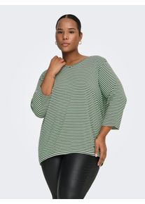 3/4-Arm-Shirt Only CARMAKOMA "CARLINA 3/4 SLEEVE V-NECK BLOUSE JRS", Damen, Gr. M, laurel wreath stripes:cloud dancer, Jersey, Obermaterial: 96% Viskose, 4% Elasthan, gestreift, normal, V-Ausschnitt, Shirts 3/4-Arm-Shirt