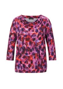 Print-Shirt GOLDNER "Kurzgr&ouml;&szlig;e Blusenshirt mit Wasserfallausschnitt", Damen, Gr. 20, lila (beere, gemustert), Obermaterial: 95% Polyester PES. 5% Elasthan EL., figurumspielend, Sonstiges, Shirts Print-Shirt, Gummibund