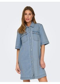 Jeanskleid Only "ONLBELLE S/S BUTTON DRESS DNM GUA NOOS", Damen, Gr. M, N-Gr, blau (light blau denim), Denim/Jeans, Obermaterial: 100% Baumwolle, unifarben, regular fit, Kleider Jeanskleid