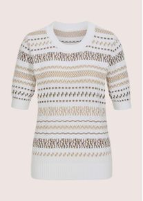 Madeleine Mode Longpullover MADELEINE "Strickpullover Jacquardpullover mit Glanzeffekt", Damen, Gr. 40/42, wei&szlig; (wollwei&szlig;, cappuccino, silberfarben), Obermaterial: 80% Baumwolle CO. 16% Viskose CV. 3% Polyester PES. 1% metallisierte Fasern MTF., Modern, schmal, Pullover Longpullover, Feines Jaquardmuster