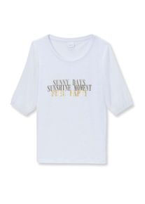 Madeleine Mode Kurzarmshirt MADELEINE "Shirt Bedrucktes Rundhals-Shirt mit Chiffon-&Auml;rmeln", Damen, Gr. 44, wei&szlig;, Obermaterial: 100% Polyester PES., Modern, normal, Shirts Kurzarmshirt