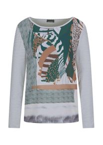Langarmshirt GOLDNER "Langarm Satinshirt mit Allover-Print", Damen, Gr. 54, gr&uuml;n (graugr&uuml;n, gemustert), Obermaterial: 50% Polyester PES. 46% Viskose CV. 4% Elasthan EL., figurumspielend, Shirts Langarmshirt, Muster- und Materialmix