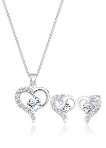 Ohrring und Ketten Set Elli "Schmuckset Set mit Herz Wei&szlig; 925 Sterling Silber, mit Kristallen von Swarovski" Gr. 45, wei&szlig;, Schmuck_Sets, Herren, 45, Ohrring und Ketten Set