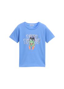 T-Shirt Tom Tailor, Jungen, Gr. 92/98, blau (soft mid blau), Jersey, Obermaterial: 100% Baumwolle, unifarben, normal, Rundhals, abgesteppt, Shirts T-Shirt, mit Druck und Wendepailletten
