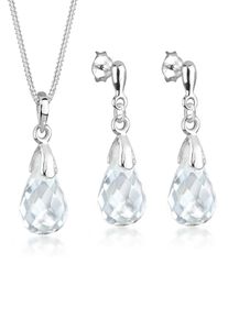 Ohrring und Ketten Set Elli "Schmuckset Tropfen Bergkristall Wei&szlig; 925 Sterling Silber" Gr. 45, wei&szlig;, Schmuck_Sets, Damen, Blacklist, Silber 925 (Sterlingsilber), Ohrring und Ketten Set