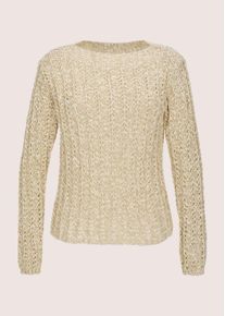 Madeleine Mode Longpullover MADELEINE "Strickpullover Baumwollpullover mit Rippenmuster", Damen, Gr. 36/38, wei&szlig; (perlwei&szlig;, beige, goldfarben), Obermaterial: 80% Baumwolle CO. 10% Polyamid PA. 10% Polyester PES., Modern, U-Boot-Ausschnitt, Pullover Longpullover, Durchbrochenes Rippenmuster