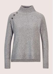 Madeleine Mode Longpullover MADELEINE "Strickpullover Hochwertiger Wollpullover mit Stehkragen", Damen, Gr. 44/46, silber (graphit, silberfarben, melange), Obermaterial: 88% Wolle mw. 10% Kaschmir WS. 1% metallisierte Fasern MTF. 1% Polyamid PA., Modern, Pullover Longpullover, Schmuckkn&ouml;pfe