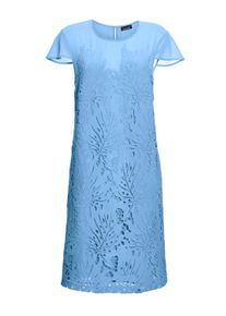 Abendkleid GOLDNER "Kurzgr&ouml;&szlig;e Kleid aus sommerlicher Spitze", Damen, Gr. 24, K-Gr, blau (riviera), Obermaterial: 100% Polyester PES., festlich, Halbarm, Kleider Abendkleid, mit kleinen Fl&uuml;gel&auml;rmelchen