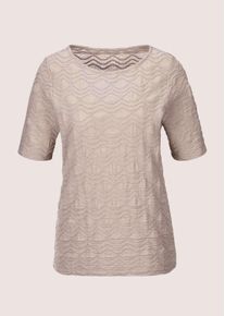 Madeleine Mode Kurzarmshirt MADELEINE "Strukturshirt Viskoseshirt mit Rundhalsausschnitt", Damen, Gr. 48, beige (cappuccino), Obermaterial: 77% Polyester PES. 20% Viskose CV. 3% Elasthan EL., Modern, normal, Shirts Kurzarmshirt